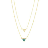 Collier Lucia double chaine triangle et pierre laiton couleur or