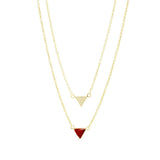Collier Lucia double chaine triangle et pierre laiton couleur or