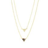 Collier Lucia double chaine triangle et pierre laiton couleur or