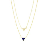 Collier Lucia double chaine triangle et pierre laiton couleur or