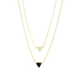 Collier Lucia double chaine triangle et pierre laiton couleur or