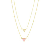 Collier Lucia double chaine triangle et pierre laiton couleur or