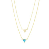 Collier Lucia double chaine triangle et pierre laiton couleur or