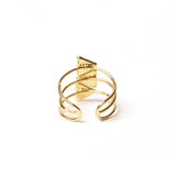 Bague Lucie trois anneaux et pierres triangles laiton couleur or
