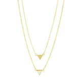 Collier Lucia double chaine triangle et pierre laiton couleur or