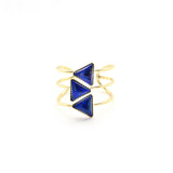 Bague Lucie trois anneaux et pierres triangles laiton couleur or